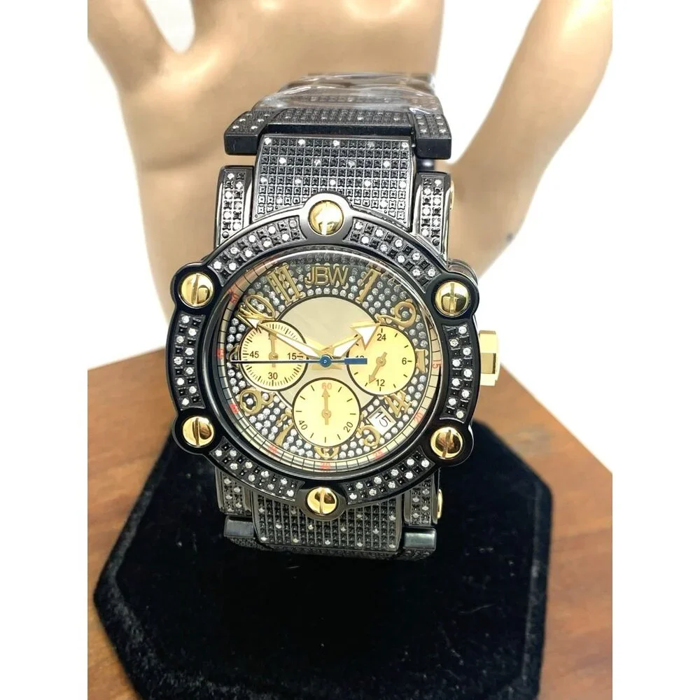 JBW Men's Watch JB-6215-200-C Phantom Diamond Black Gold Quartz Chronograph 42mm